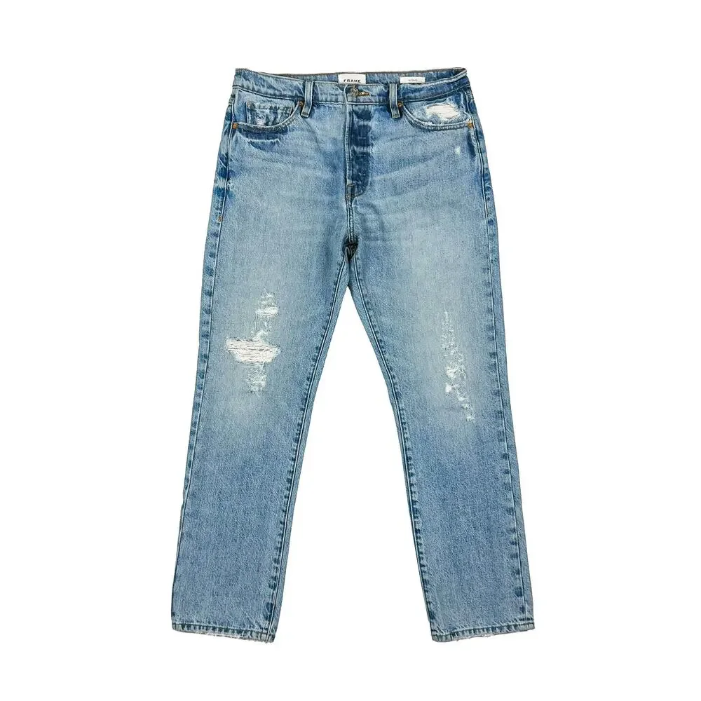 FRAME Le Slouch Boyfriend Jeans 28 Bluejay Rips Relaxed Denim LSLJ727 - Picture 3 of 14